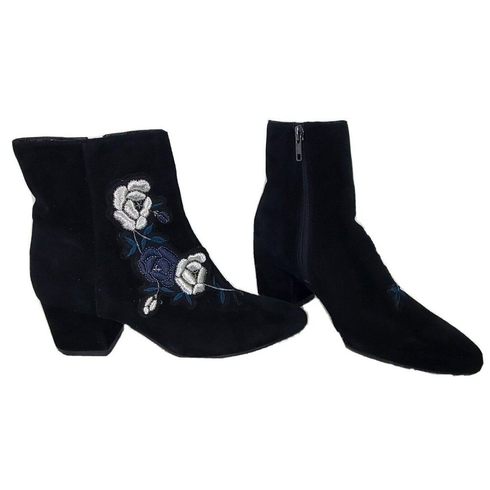 STEVEN Steve Madden Ankle Boots 6M Brooker Black Embroidered Flowers 2017